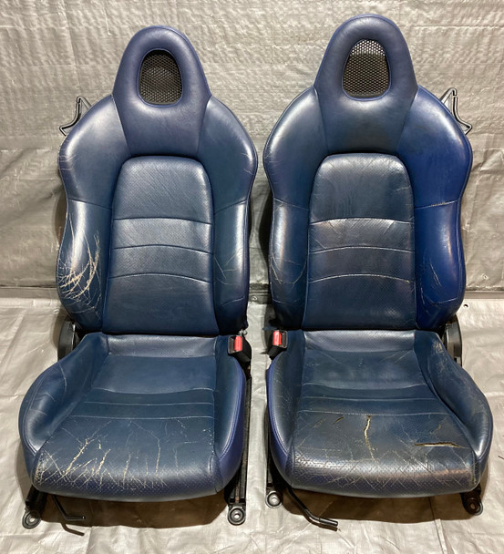 2000-2005 Honda S2000 OEM Blue Leather Seats / Pair *DAMAGE*